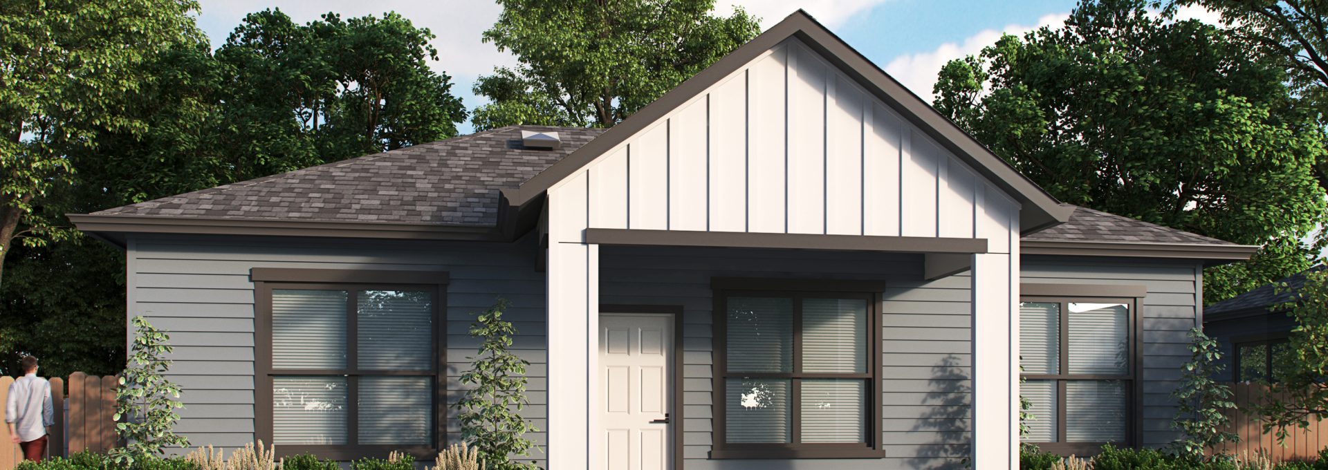 a rendering of a one story home with a front porch at Soltera Rolling Pines