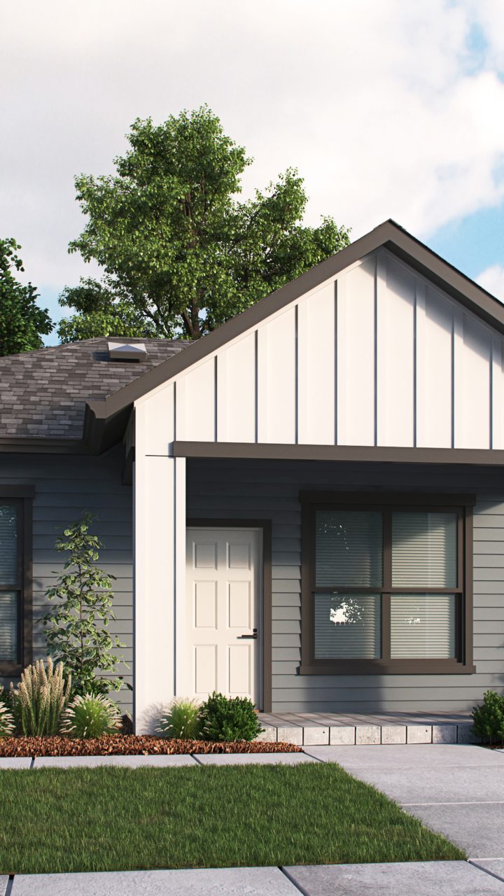 a rendering of a one story home with a front porch at Soltera Rolling Pines